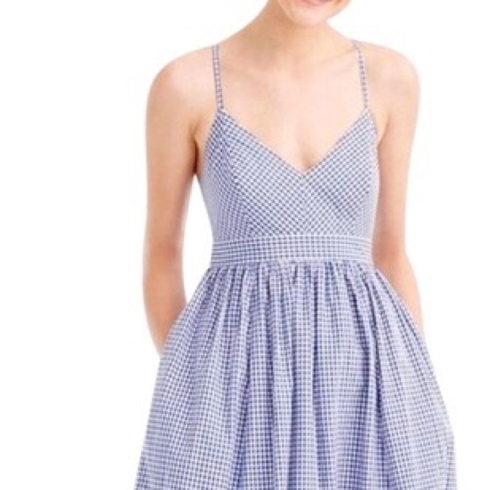 J Crew blue and white gingham ball gown 6petite